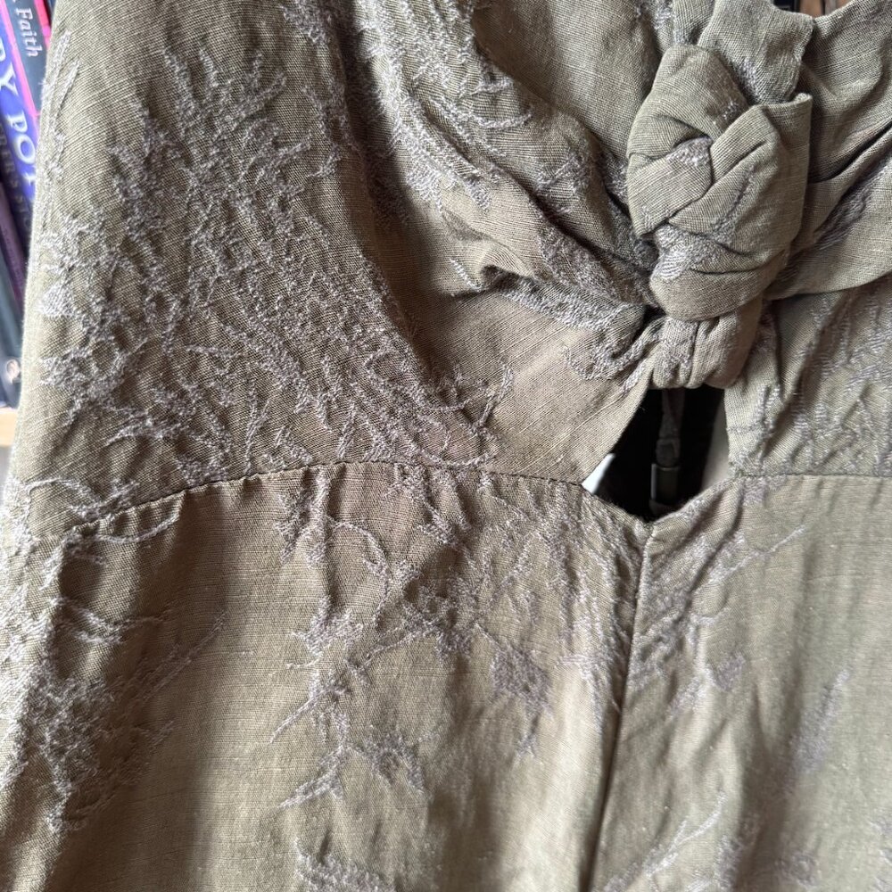 Vintage Halter Top Wide Leg Keyhole Olive Green Jumpsuit (Size 6)